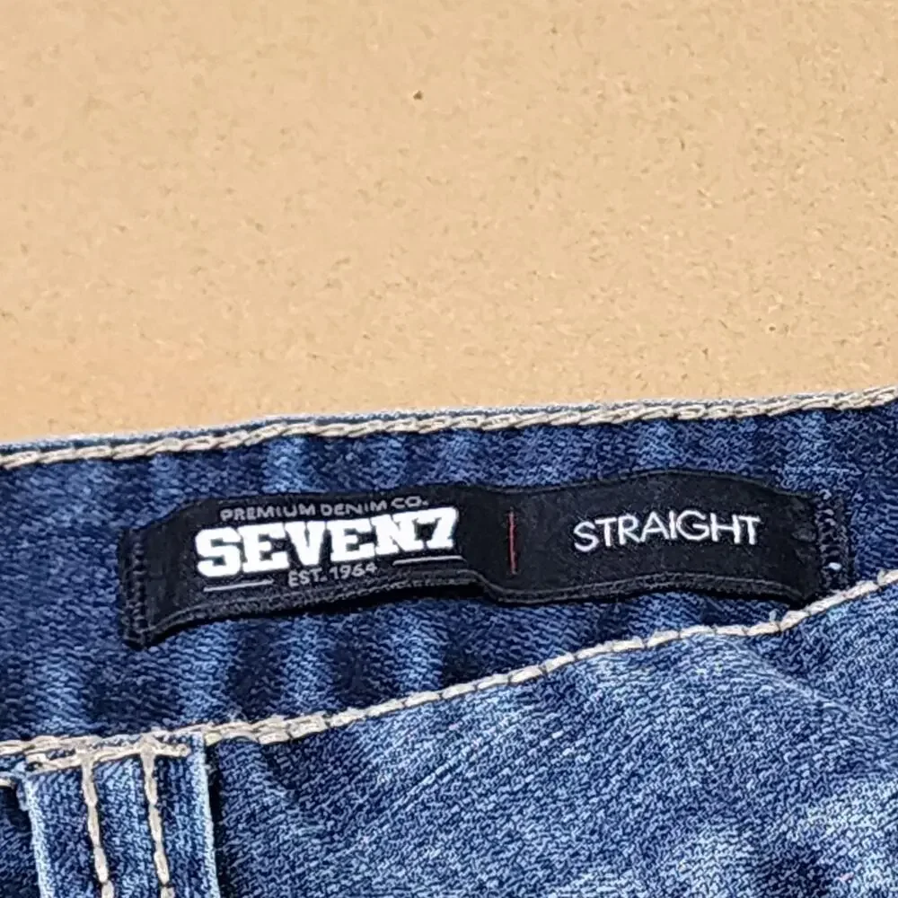 Seven7 Straight Jeans Mens 34x29 Blue Medium Wash Distressed Stretch Denim